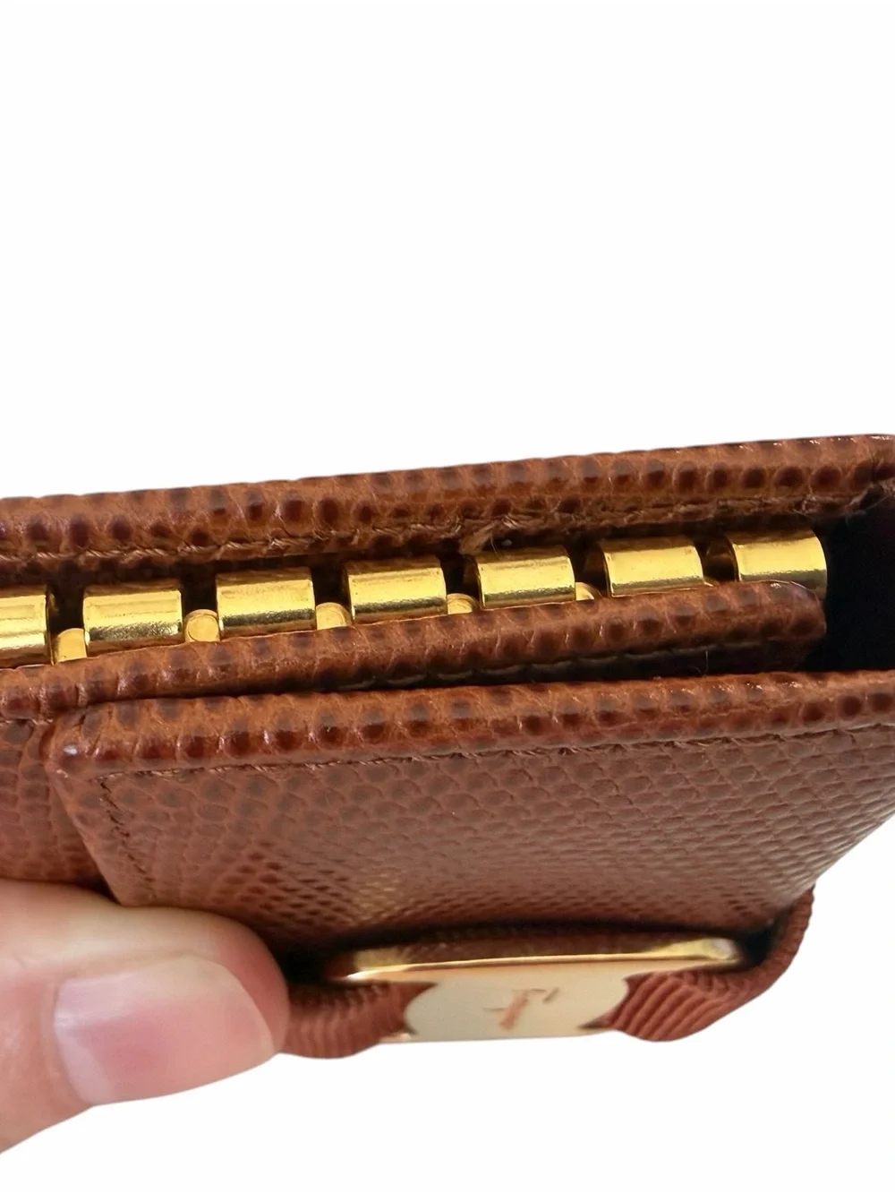 Salvatore Ferragamo Brown Textured Leather Key & Card Holder with Gold Gancini